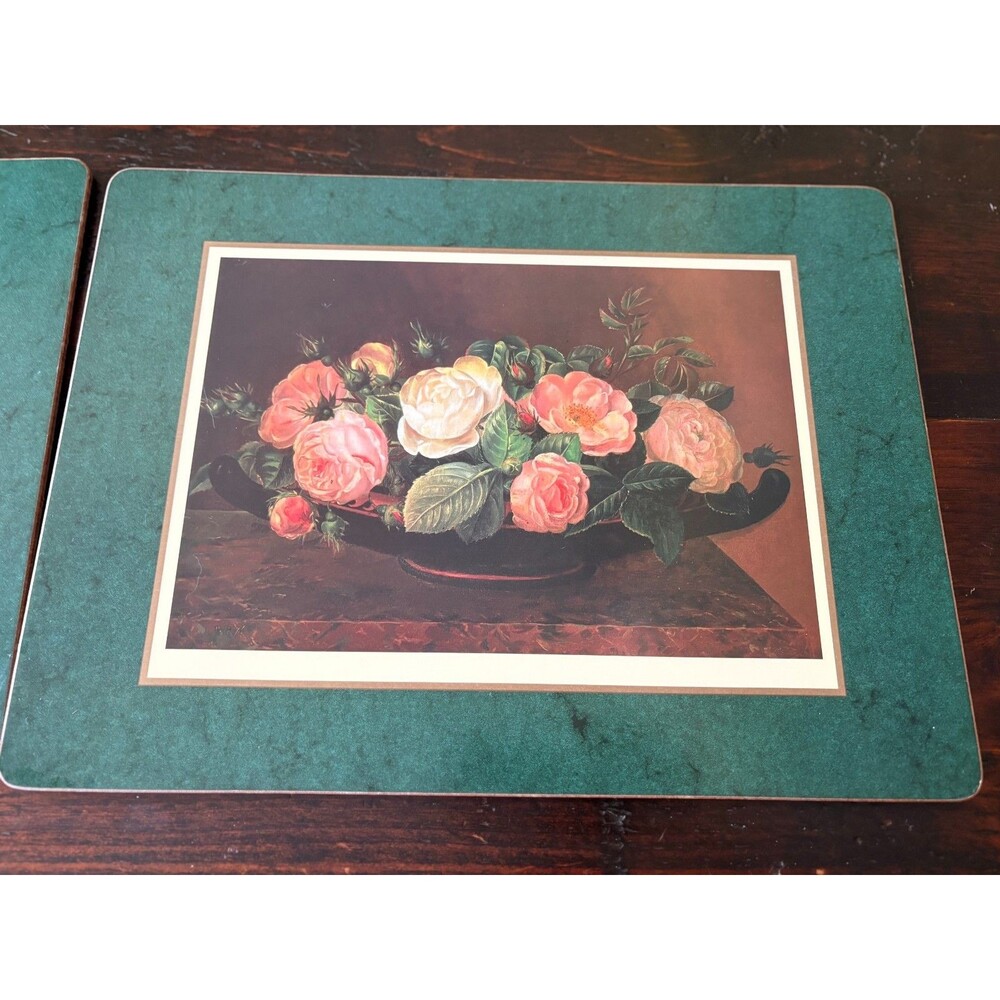 Pimpernel VTG Cork Back Placemats Set 4 Floral Roses Basket 12x16